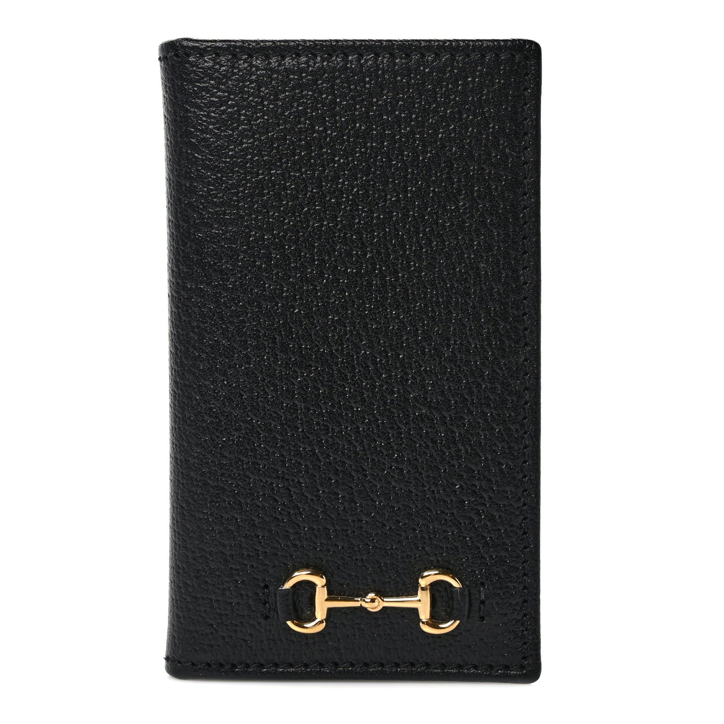 Textured Dollar Calfskin Horsebit Card Holder Black
