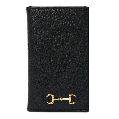 Gucci Textured Dollar Calfskin Horsebit Card Holder Black 1 of 7