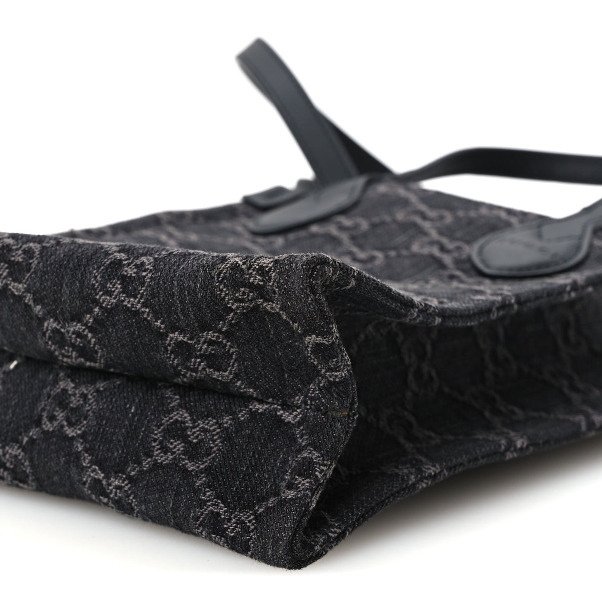 Denim Cuoio Harness GG Monogram Mini Ophidia Tote Bag Black Medium Grey