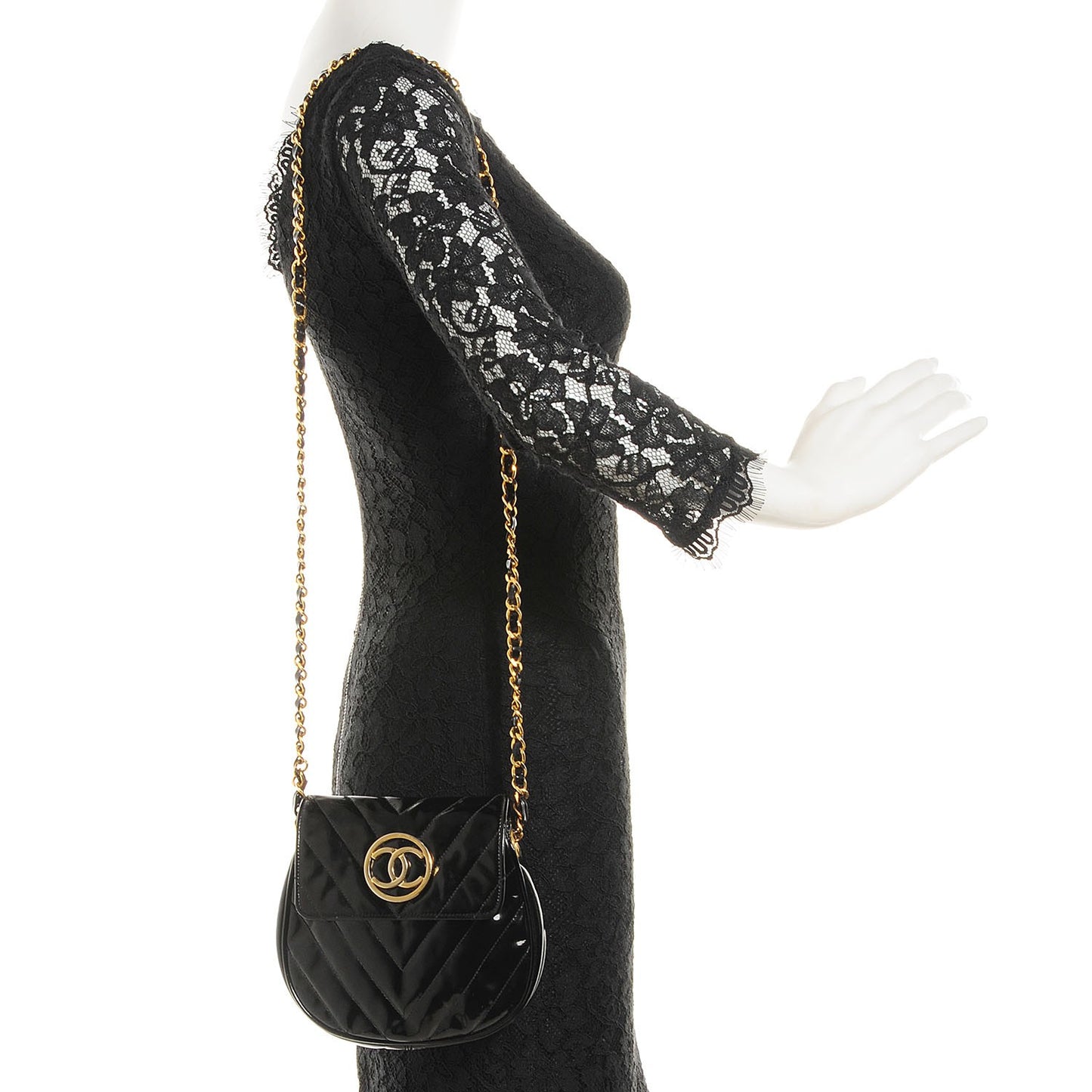 Patent Chevron Mini Flap Black