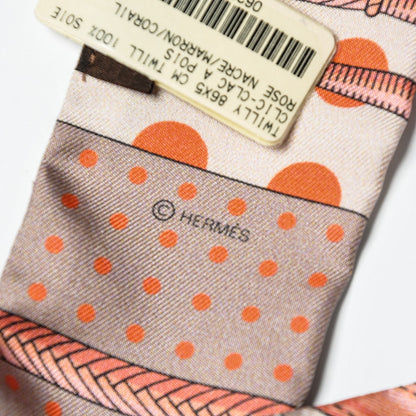 Hermes Silk Clic Clac A Pois Twilly Rose Nacre Marron Corail 6 of 7