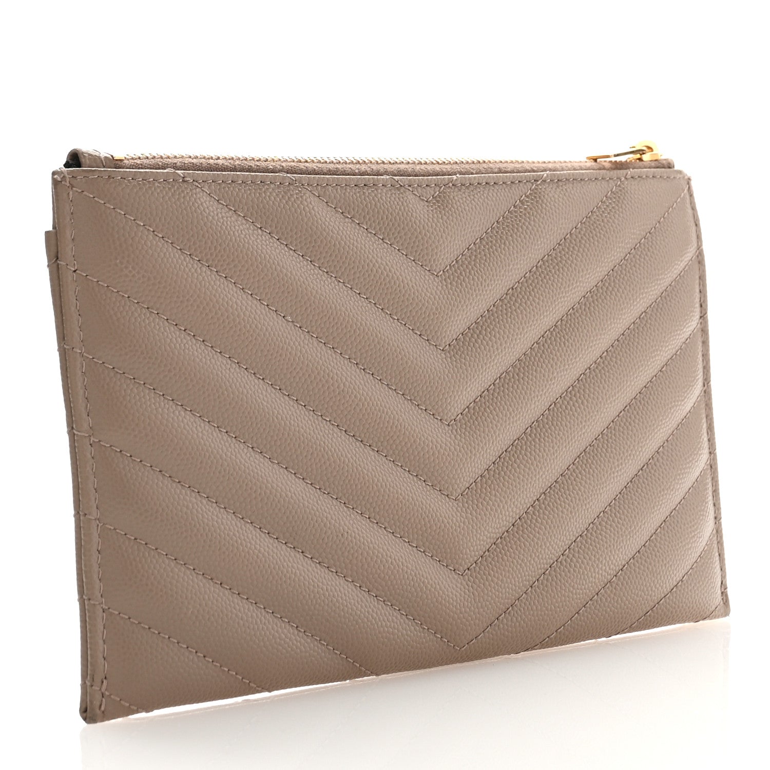 Saint Laurent Grain De Poudre Chevron Monogram Bill Pouch Dusty Grey 3 of 8