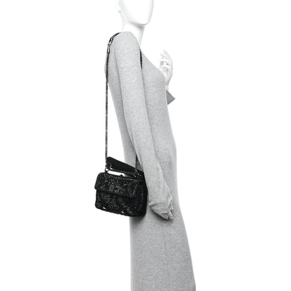 Valentino Garavani Crystal Suede Lacquer Monochrome Medium Roman Stud Shoulder Bag Black 2 of 9