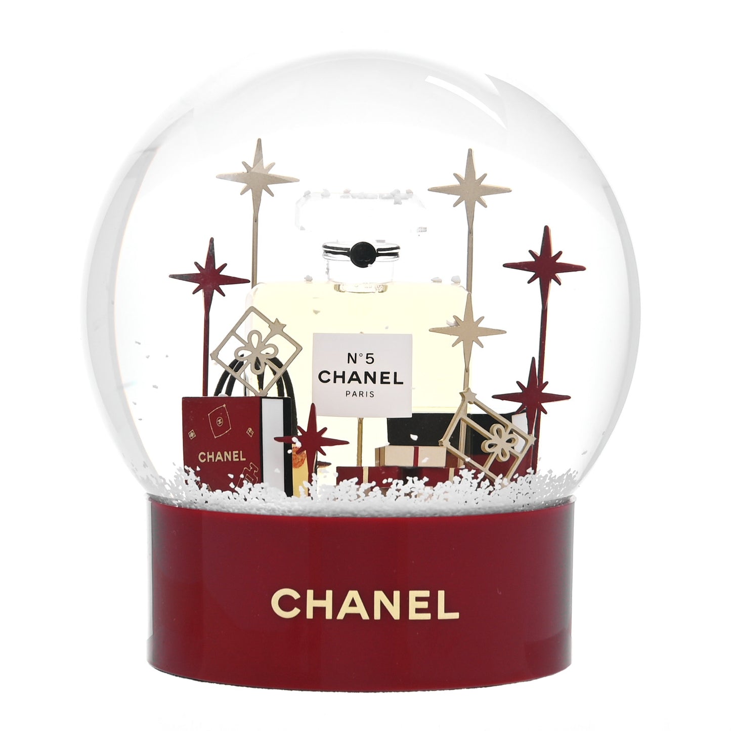 Glass N°5 Perfume Bottle Snow Globe Red