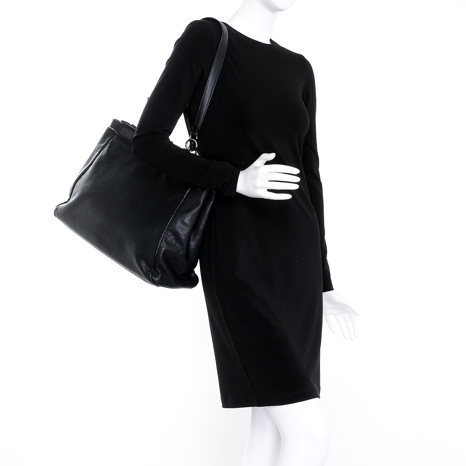 Fendi Goatskin Large Peekaboo Iconic Satchel Black Lampone 2 of 10