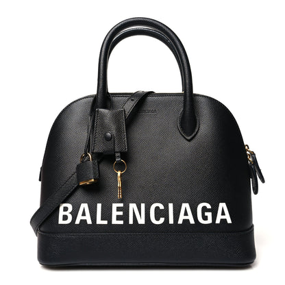 Balenciaga Signature Grained Calfskin Logo S Ville Top Handle Bag Black White 1 of 13