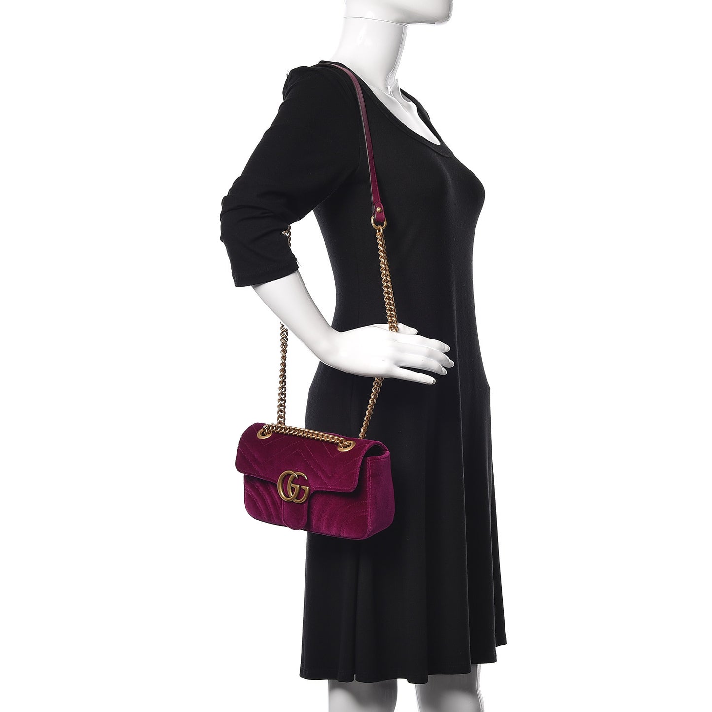 Velvet Matelasse Mini GG Marmont Shoulder Bag Fuchsia Violet Cyclamen