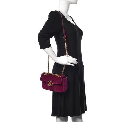 Gucci Velvet Matelasse Mini GG Marmont Shoulder Bag Fuchsia Violet Cyclamen 2 of 11