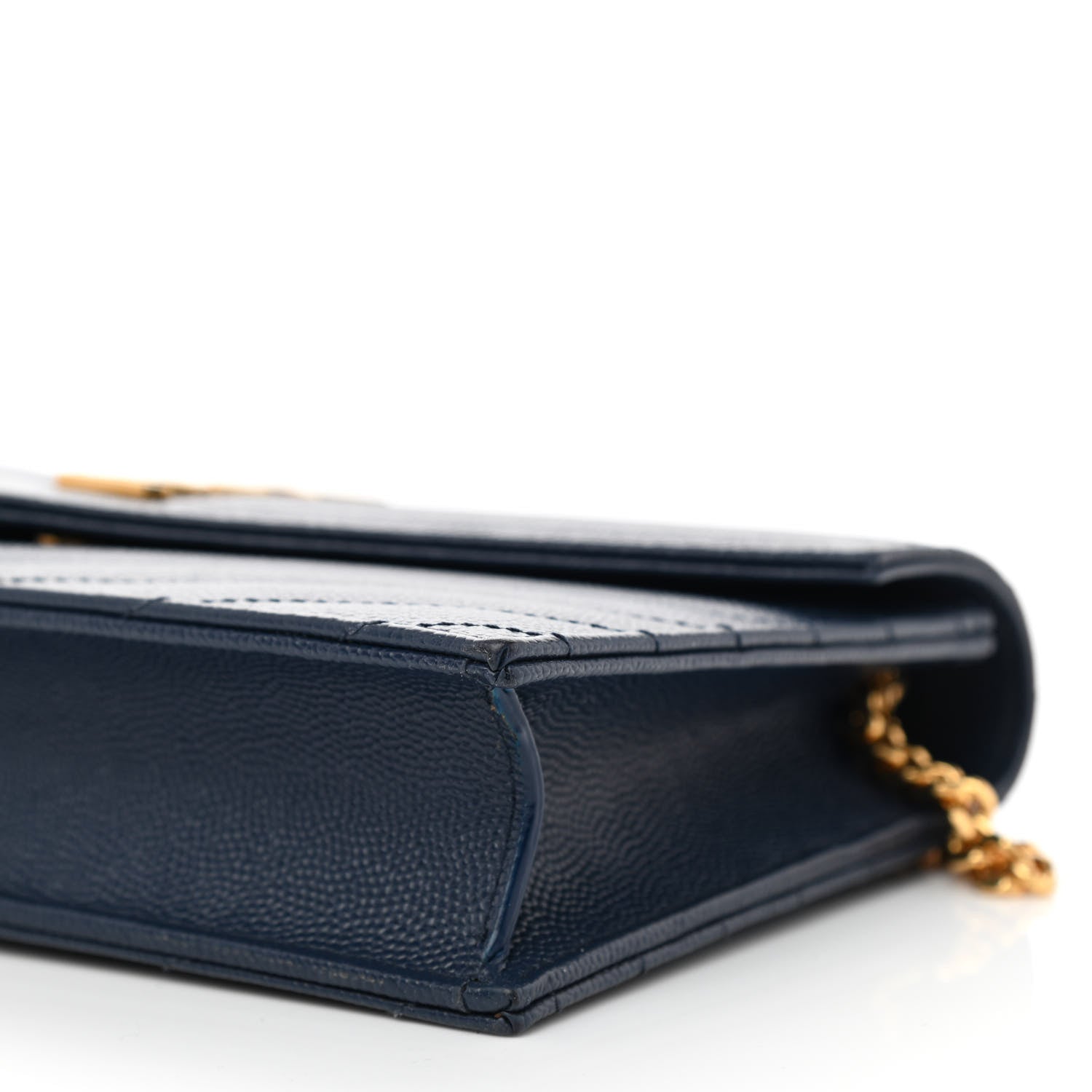 Saint Laurent Grain De Poudre Matelasse Chevron Monogram Envelope Chain Wallet Navy 7 of 7