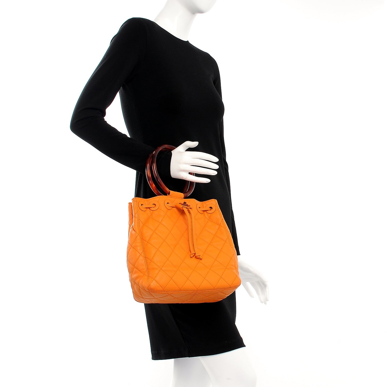 Chanel Lambskin Tortoise Drawstring Tote Orange 2 of 14
