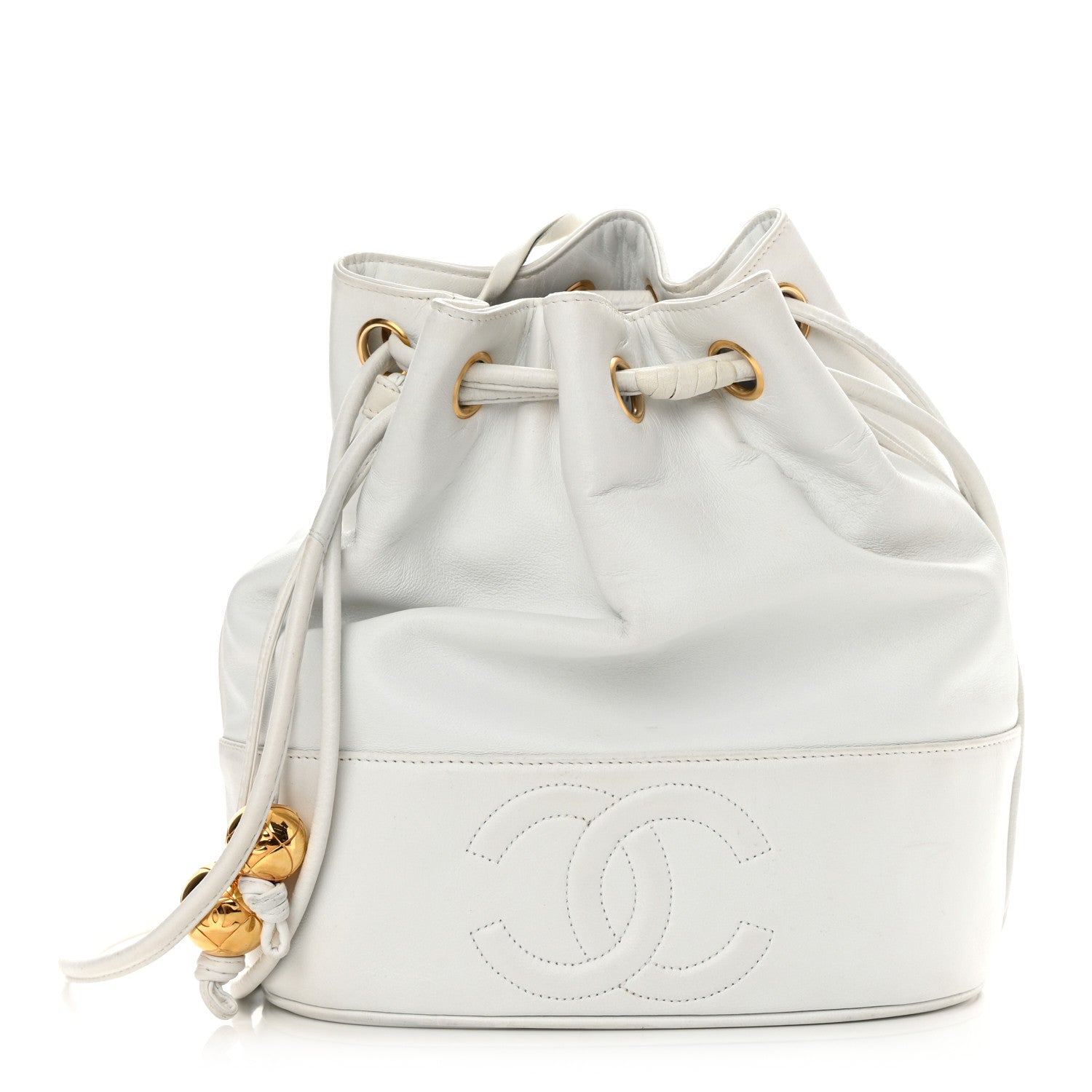 Chanel Lambskin CC Drawstring Bucket Bag White 1 of 18