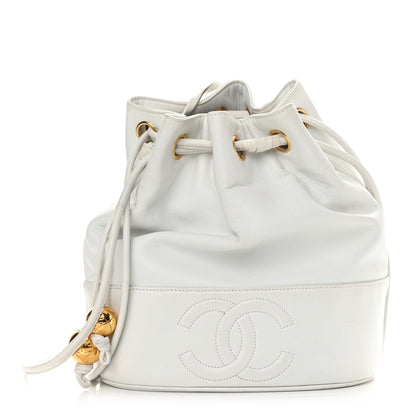 Chanel Lambskin CC Drawstring Bucket Bag White 1 of 18