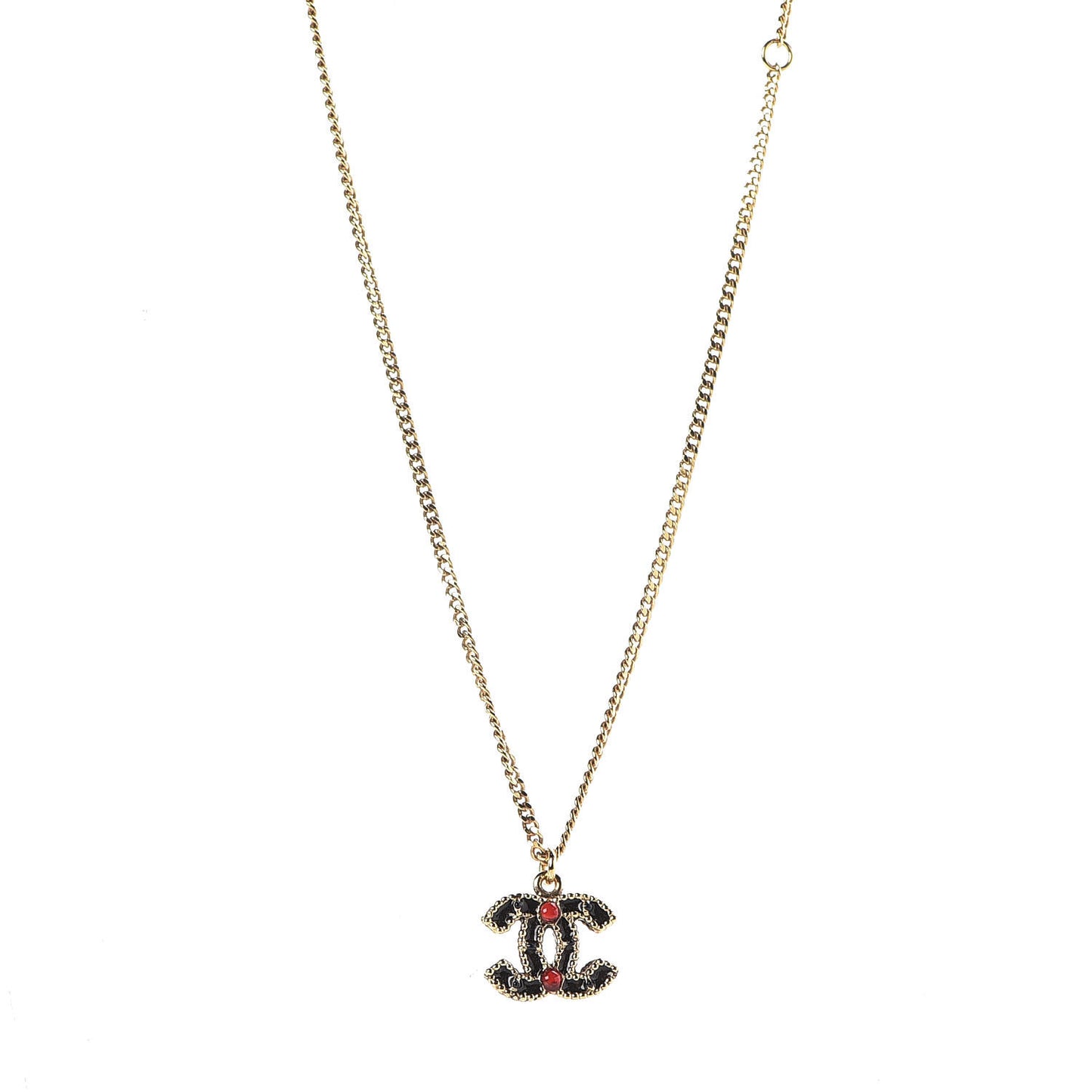 Enamel CC Necklace Black Red Gold