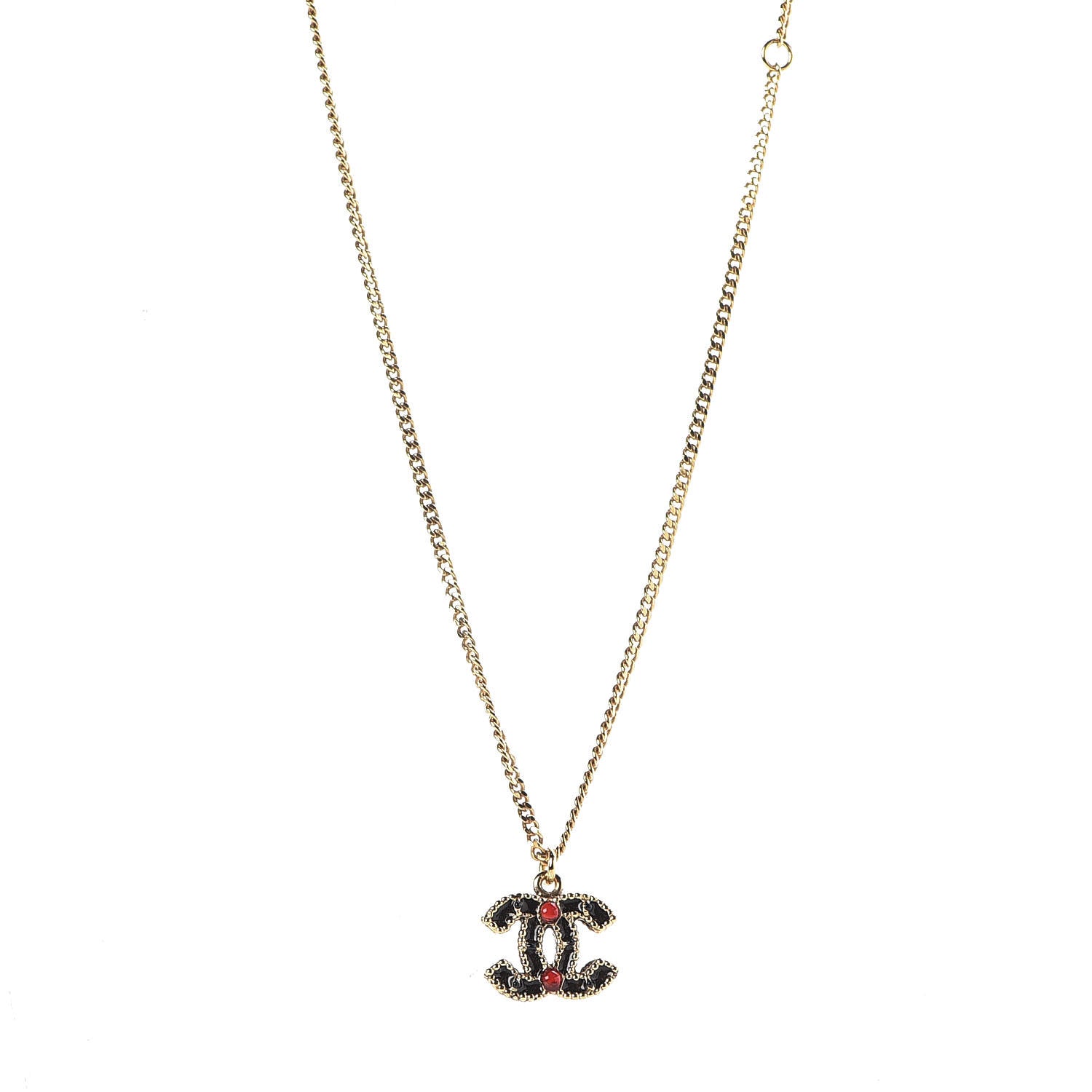 Chanel Enamel CC Necklace Black Red Gold 1 of 6