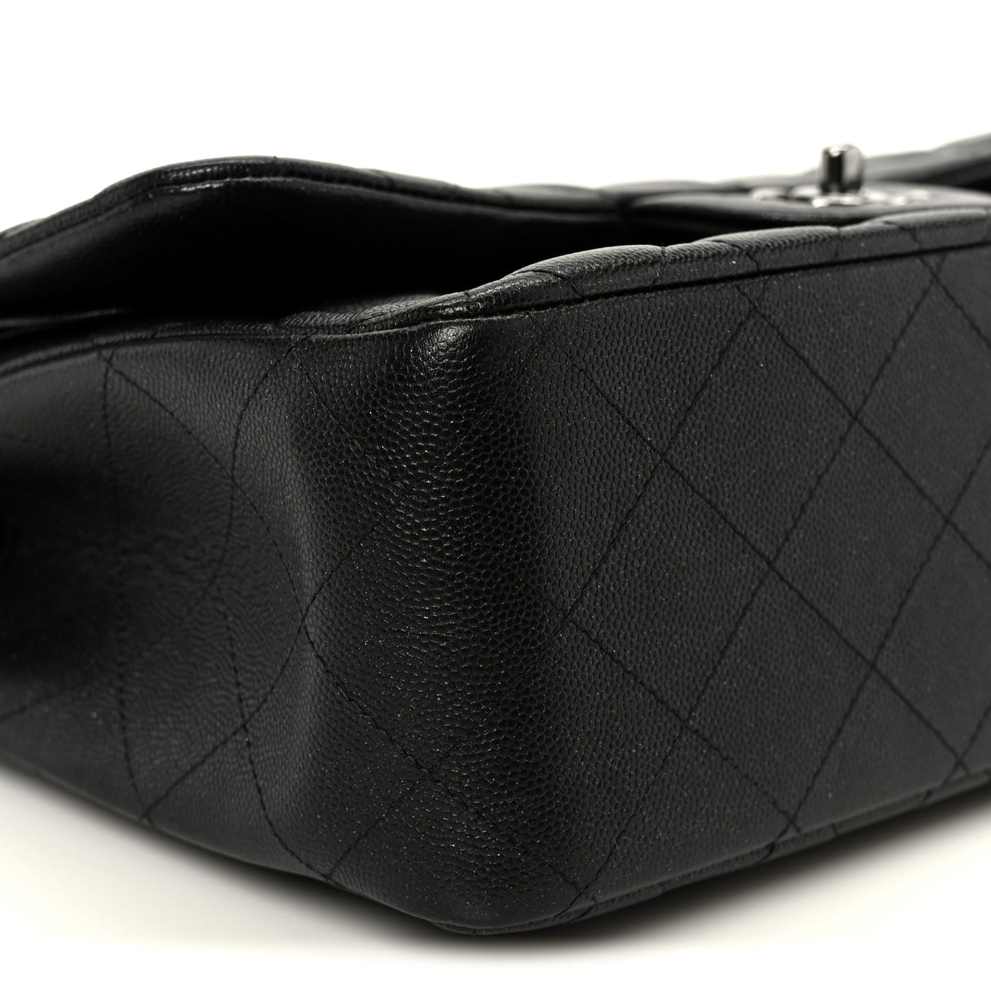 Iridescent Caviar Quilted Jumbo Double Flap Black