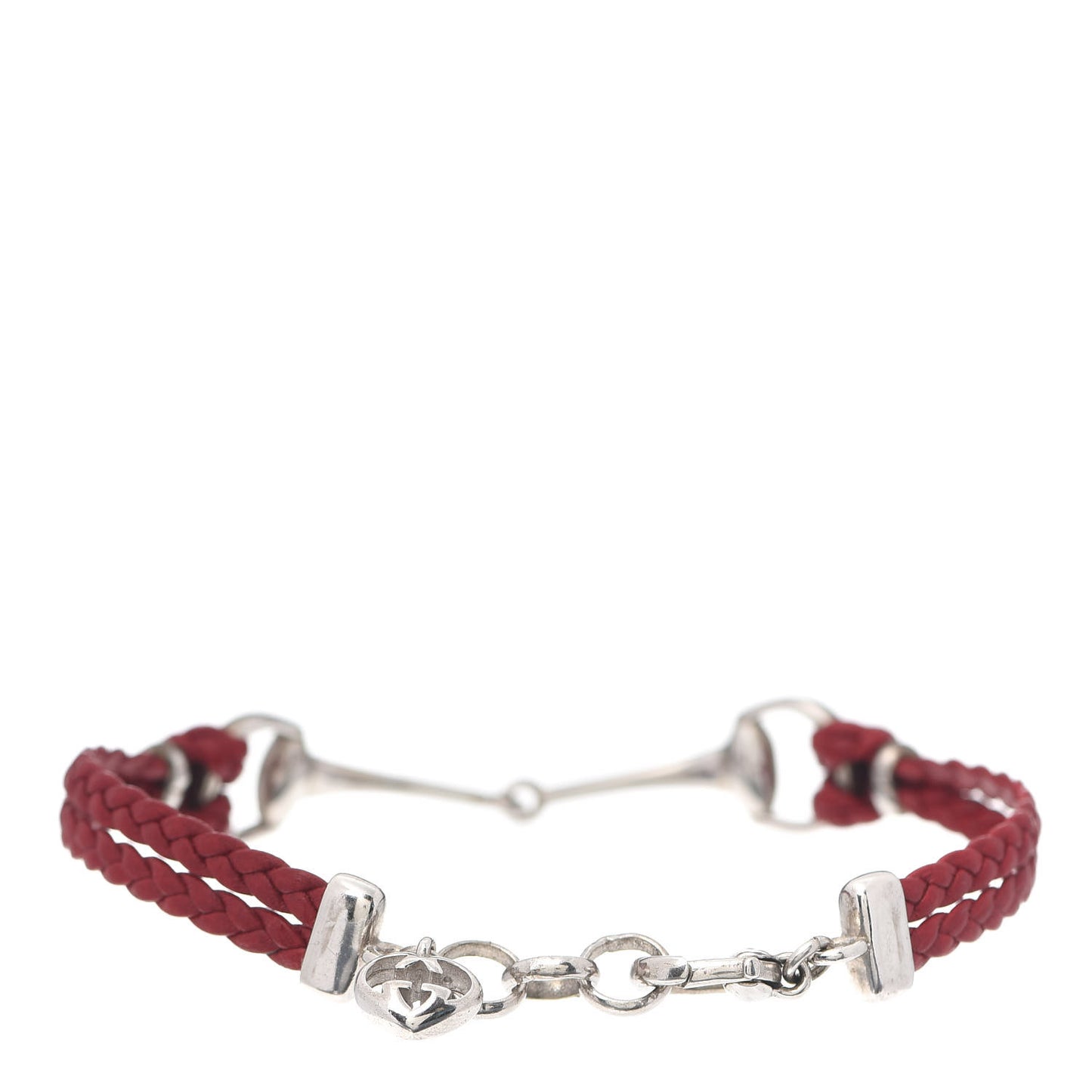 Sterling Silver Leather Horsebit Bracelet Red
