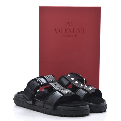 Valentino Garavani Shearling Rockstud Slide Sandals 38 Black 9 of 9