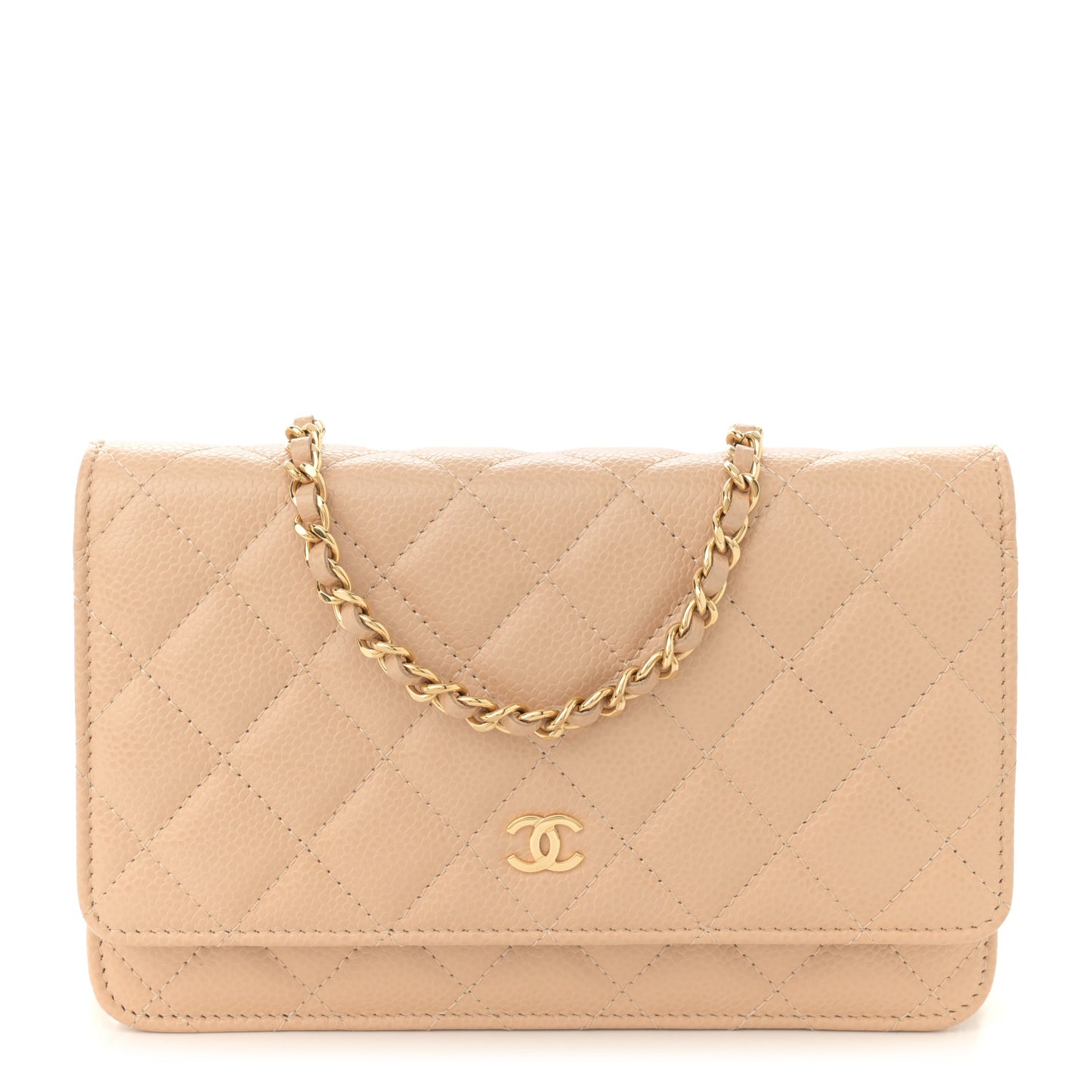 Caviar Quilted Wallet on Chain WOC Beige