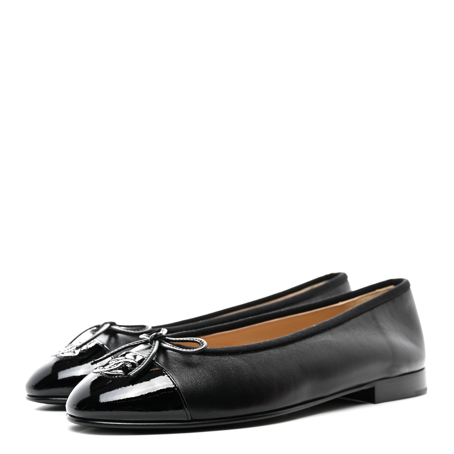 Chanel Lambskin Patent Cap Toe Ballerina Flats 37.5 Black 3 of 9
