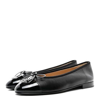 Chanel Lambskin Patent Cap Toe Ballerina Flats 37.5 Black 3 of 9