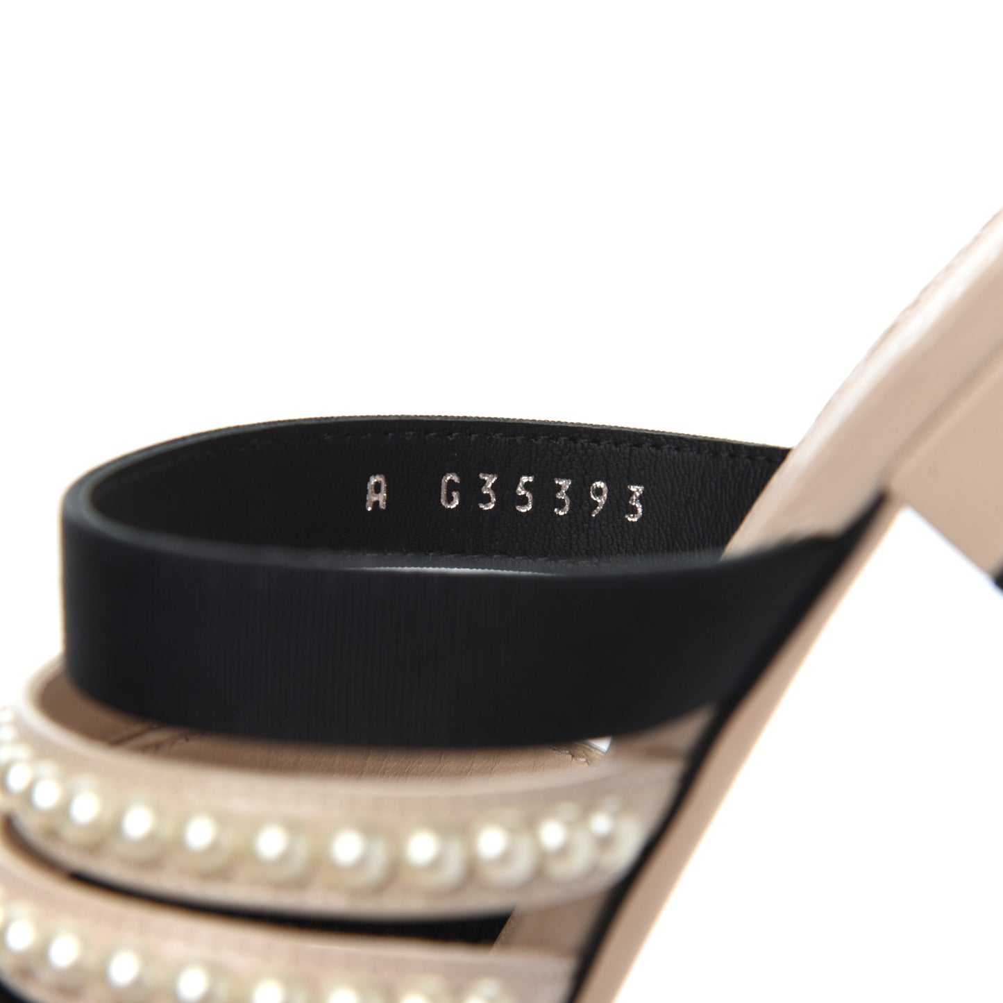 Patent Calfskin Grosgrain CC Pearl Mules 36 Beige Black