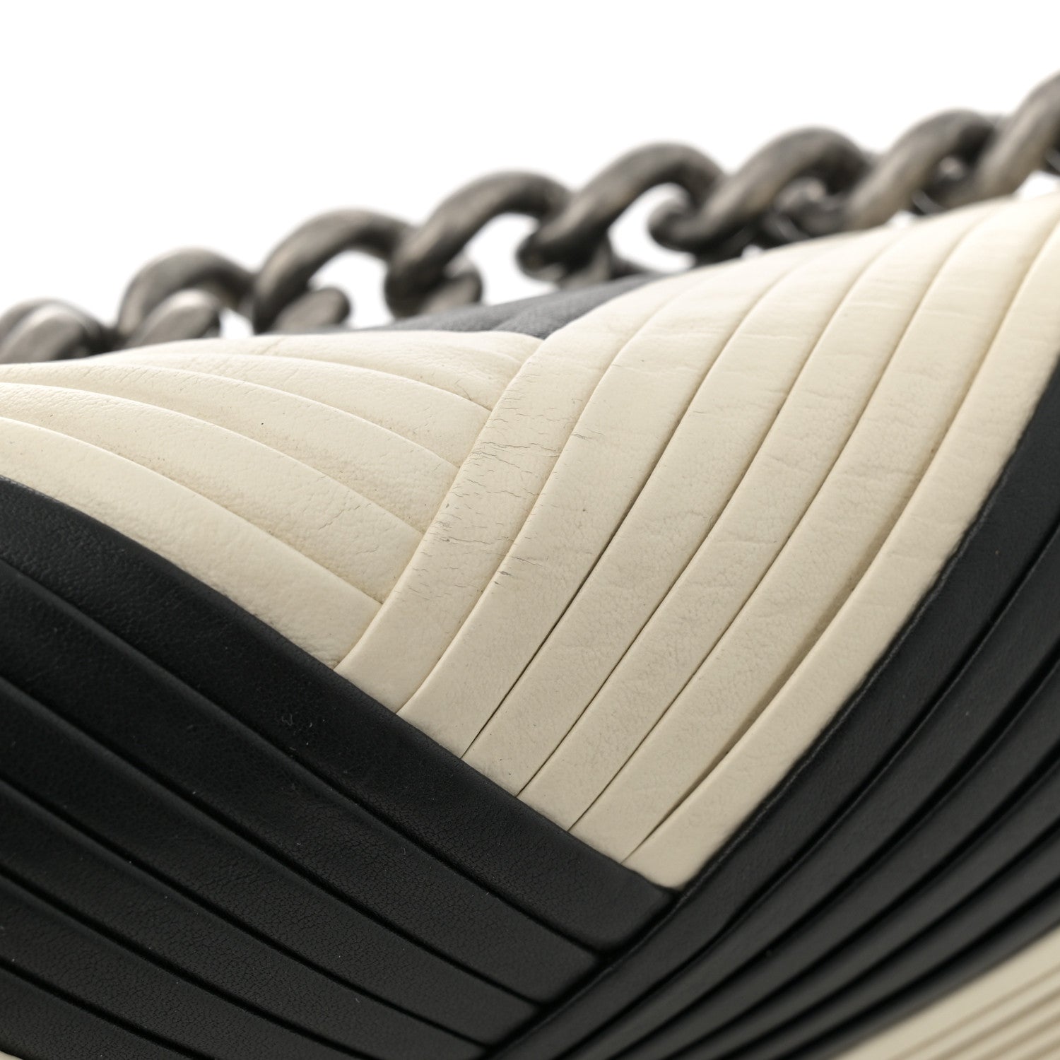 Chanel Calfskin Pleated Medium Boy In Rome Flap Black White 11 of 12