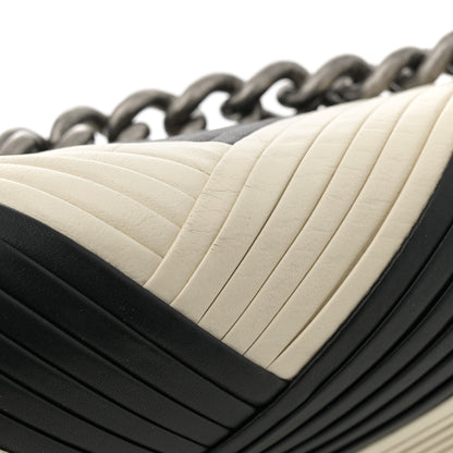 Chanel Calfskin Pleated Medium Boy In Rome Flap Black White 11 of 12