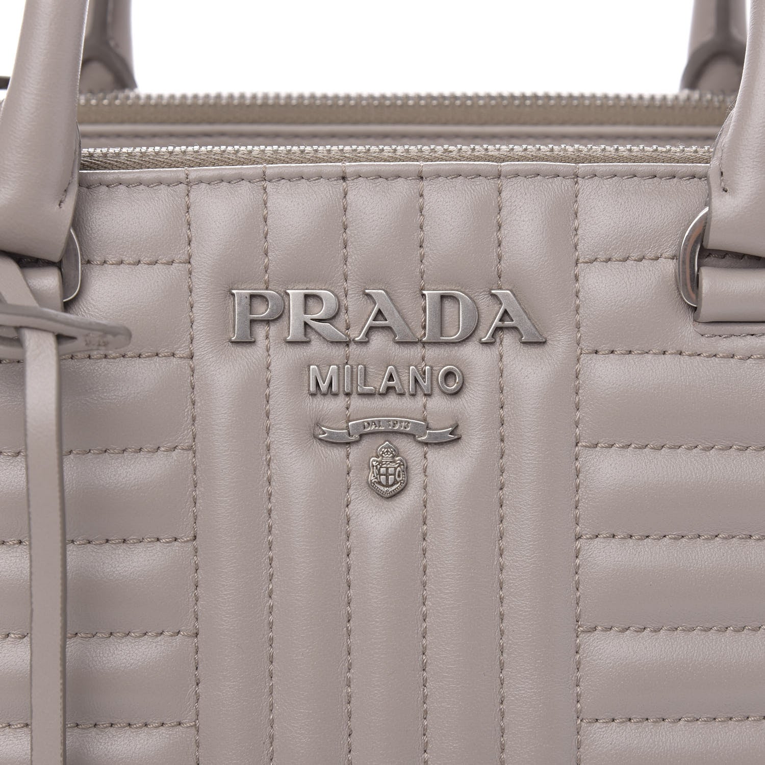Prada Soft Calfskin Impunture Diagramme Double Zip Tote Pomice 8 of 10