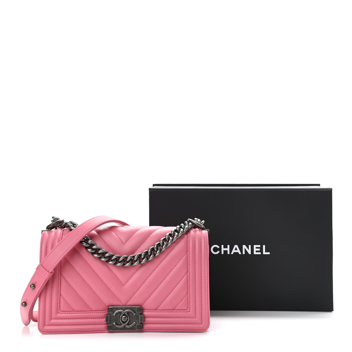 Calfskin Chevron Quilted Medium Boy Flap Pink