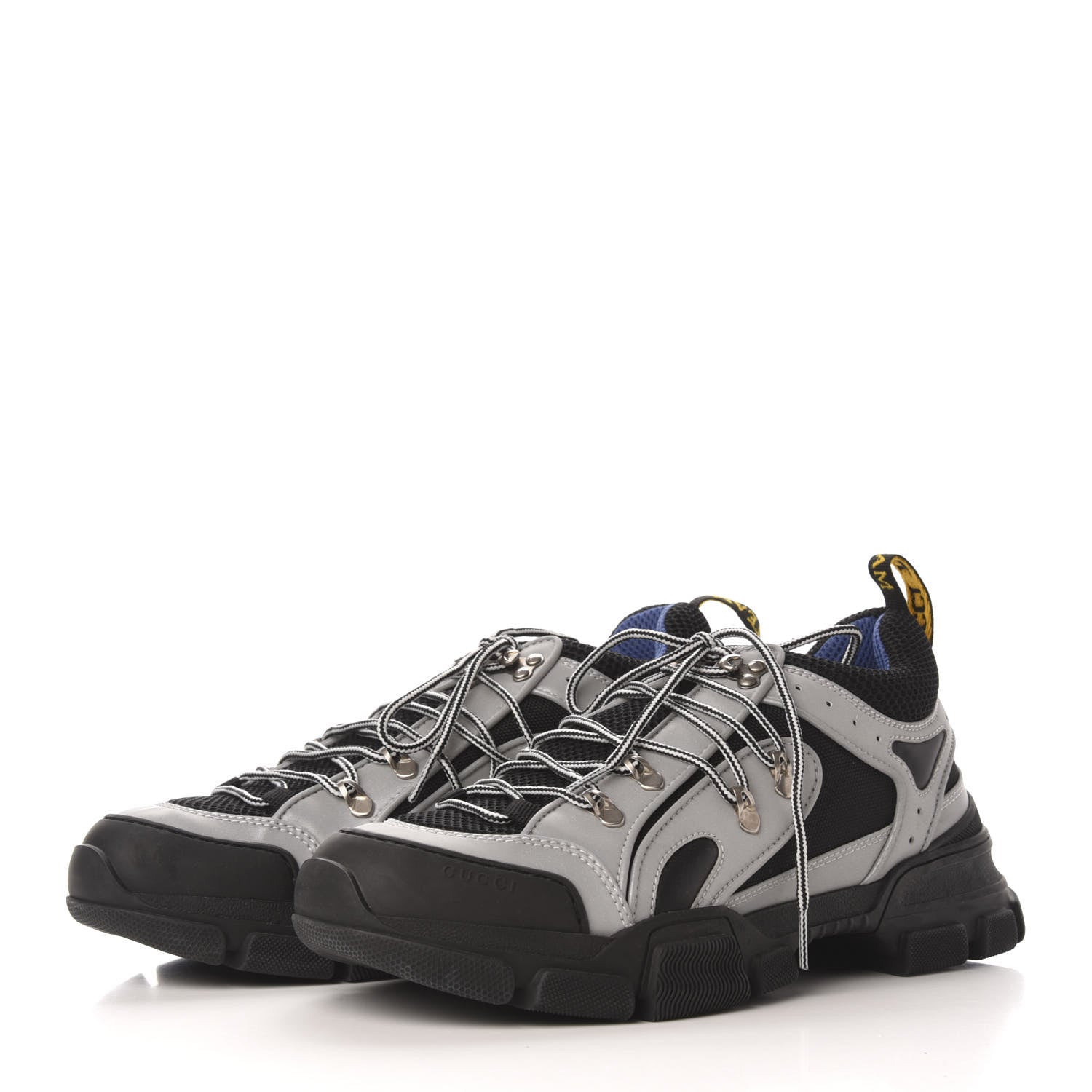 Gucci X SEGA Mesh Technical Canvas Calfskin Reflective Mens Flashtrek Sneakers 10.5 Silver Black 3 of 8