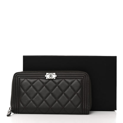 Chanel Lambskin Quilted Boy Zip Around Wallet Dark Grey 8 of 8