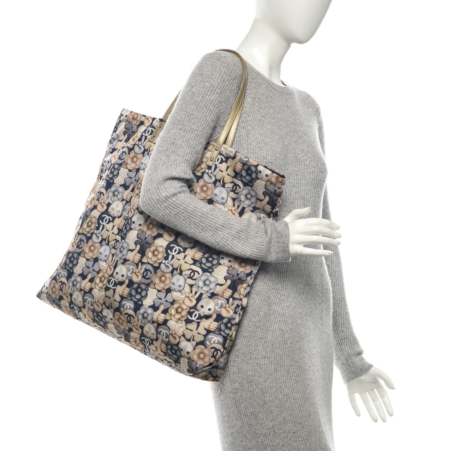 Chanel Nylon Cat Emoticon Tote Navy Gold 2 of 8