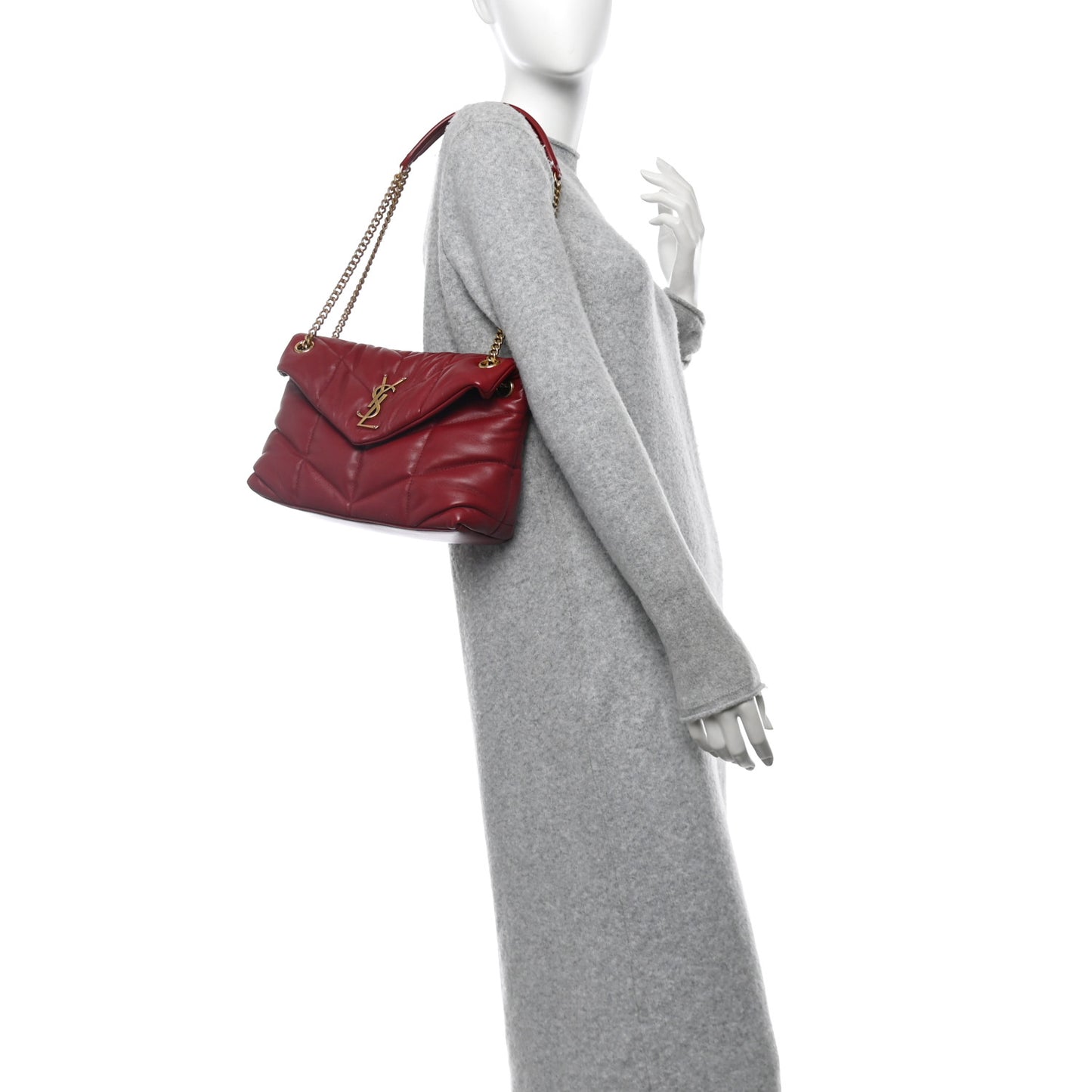 Lambskin Quilted Small Loulou Puffer Monogram Chain Satchel Red
