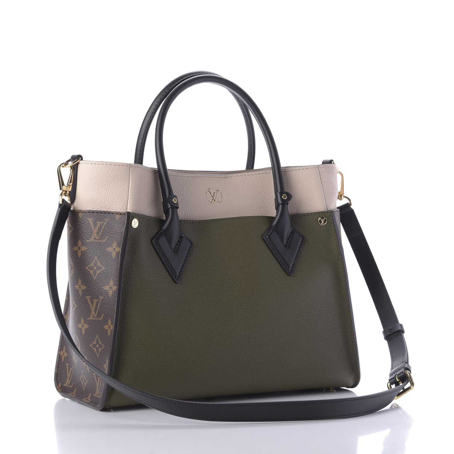 Calfskin Monogram On My Side MM Laurier Green Toffee Latte Beige