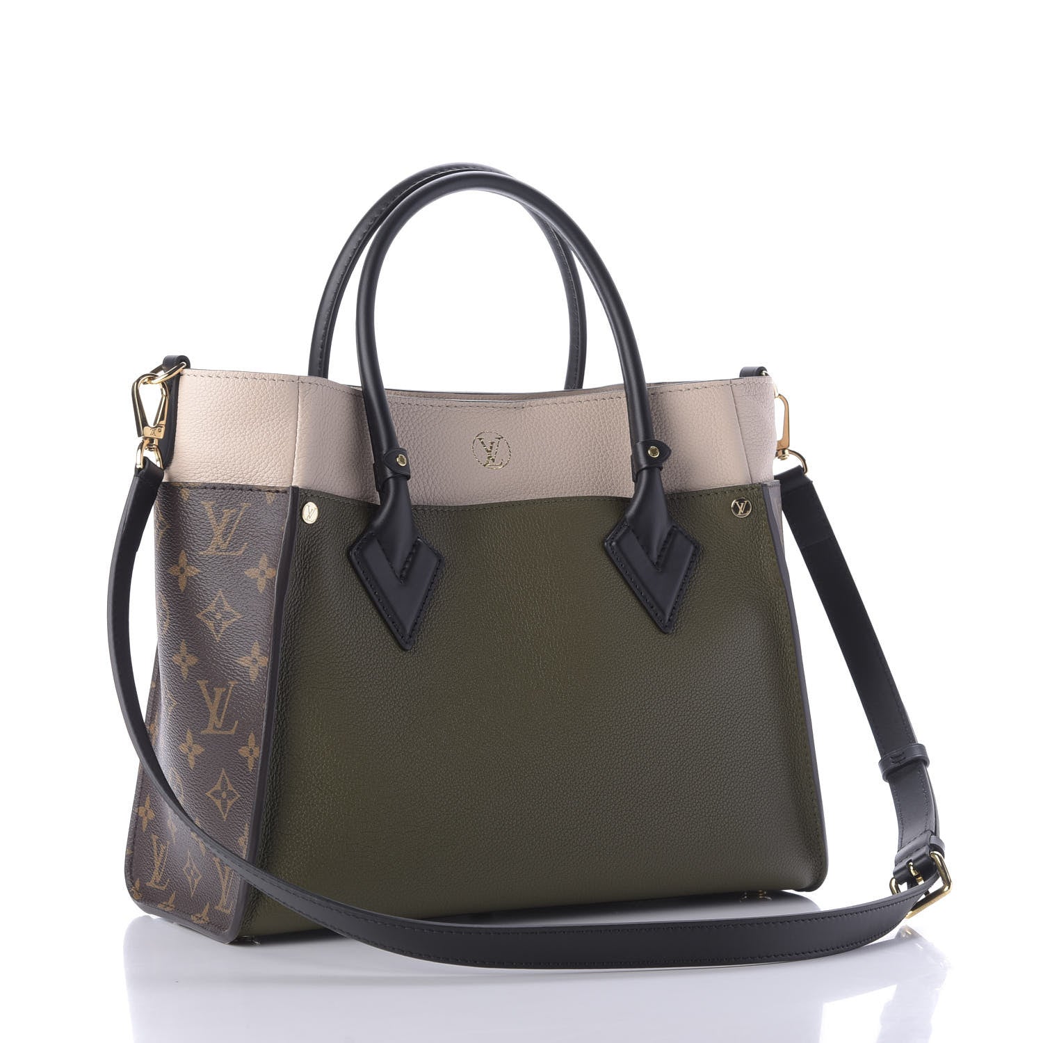 Louis Vuitton Calfskin Monogram On My Side MM Laurier Green Toffee Latte Beige 4 of 11
