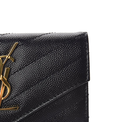 Saint Laurent Grain De Poudre Matelasse Chevron Small Monogram Envelope Wallet Black 8 of 8