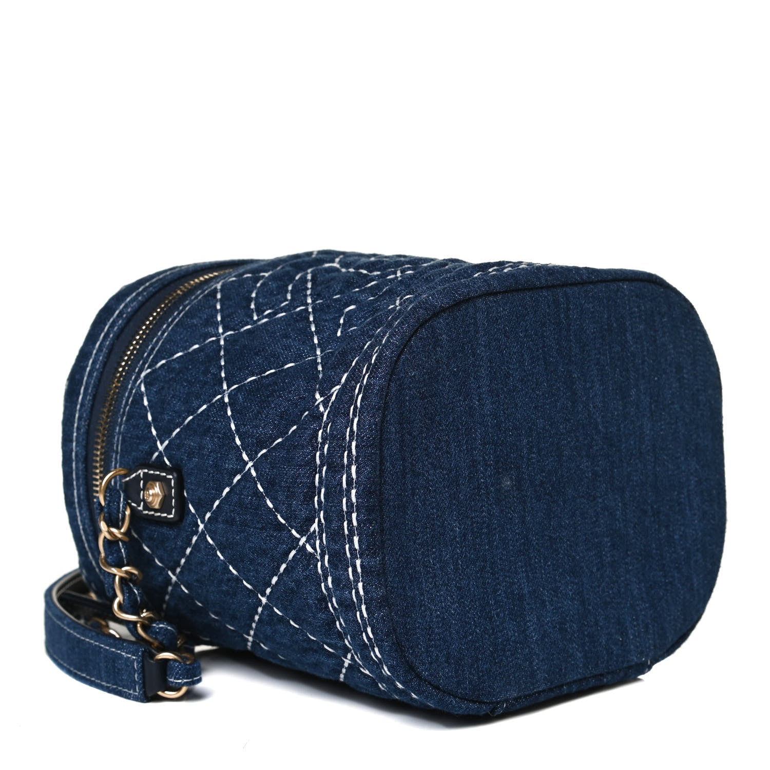 Chanel Denim Quilted Denim Trip Vanity Cosmetic Case Blue 3 of 11