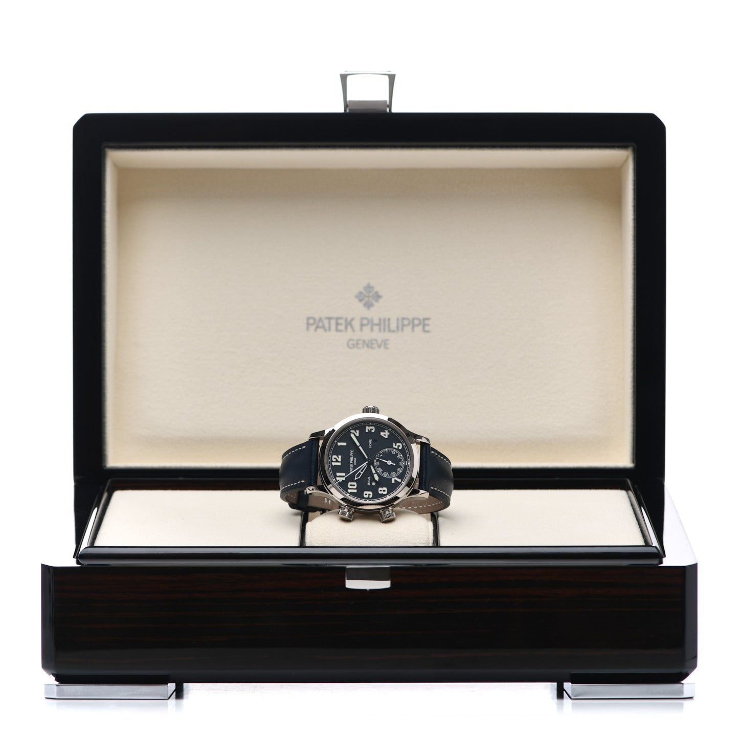 18K White Gold Calfskin 37.5mm Calatrava Pilot Time Travel Automatic Watch Black 7234G-001
