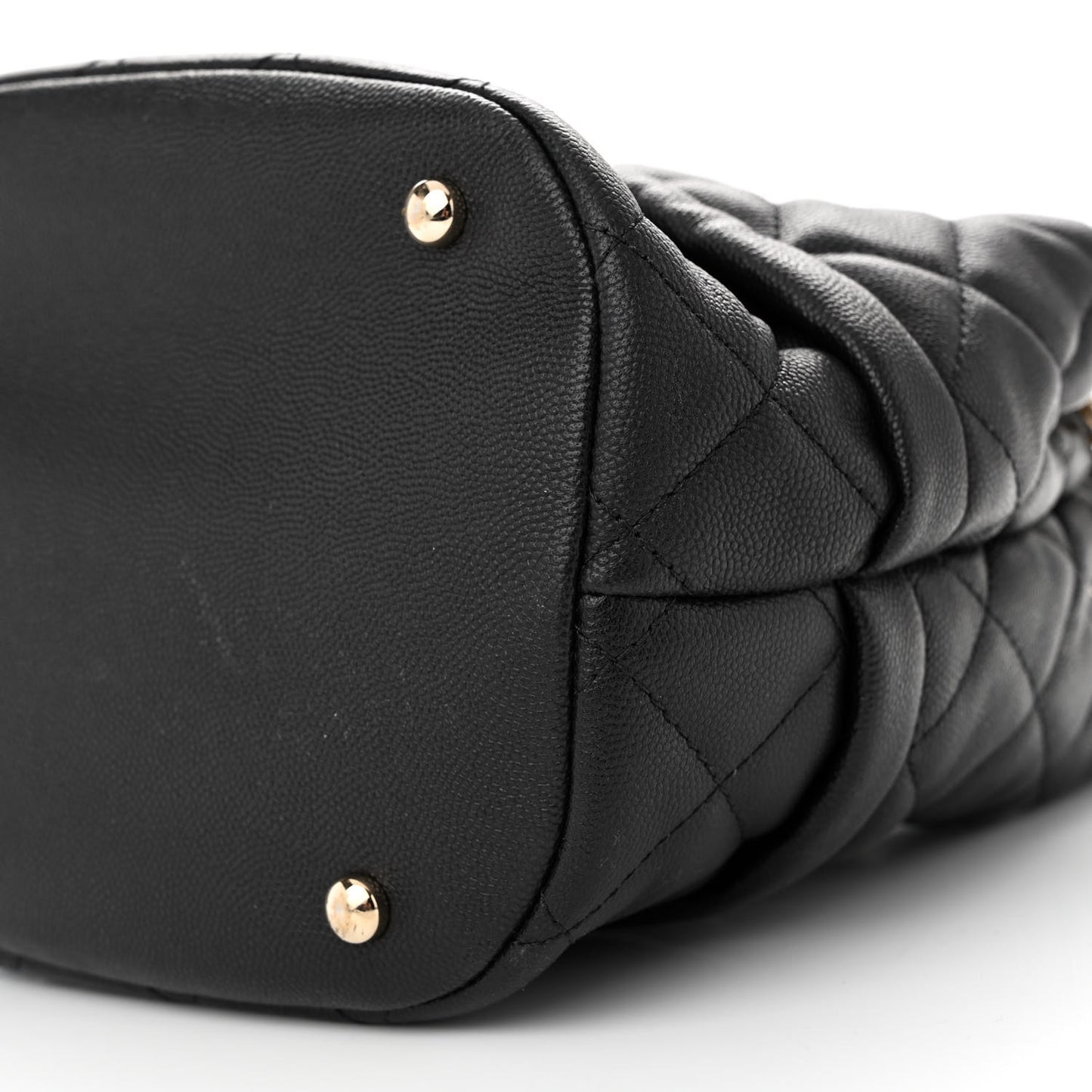 Caviar Quilted Rolled Up Bucket Drawstring Bag Black