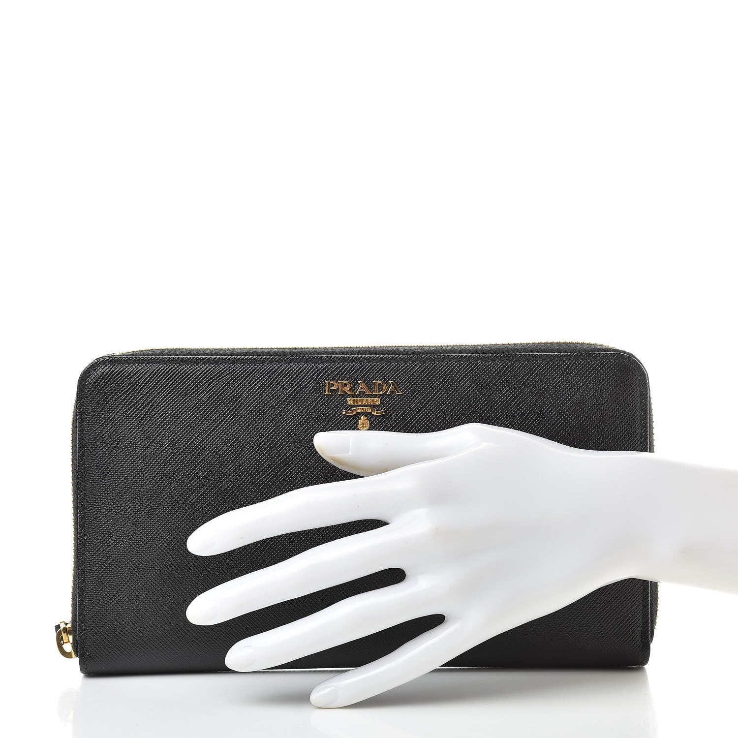 Prada Saffiano Metal Large Zip Around Travel Wallet Black 2 of 8
