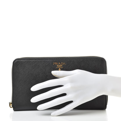 Prada Saffiano Metal Large Zip Around Travel Wallet Black 2 of 8