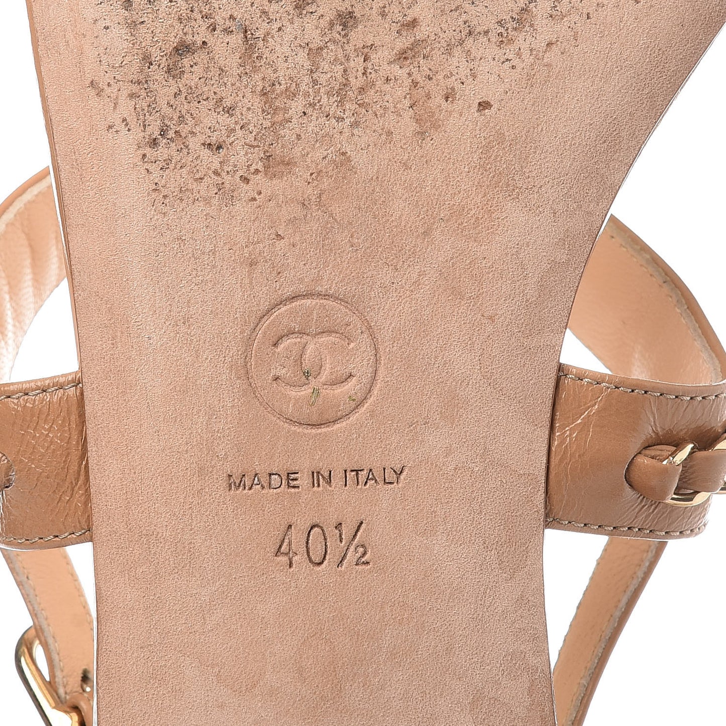 Calfskin Chain CC Sandals 40.5 Beige