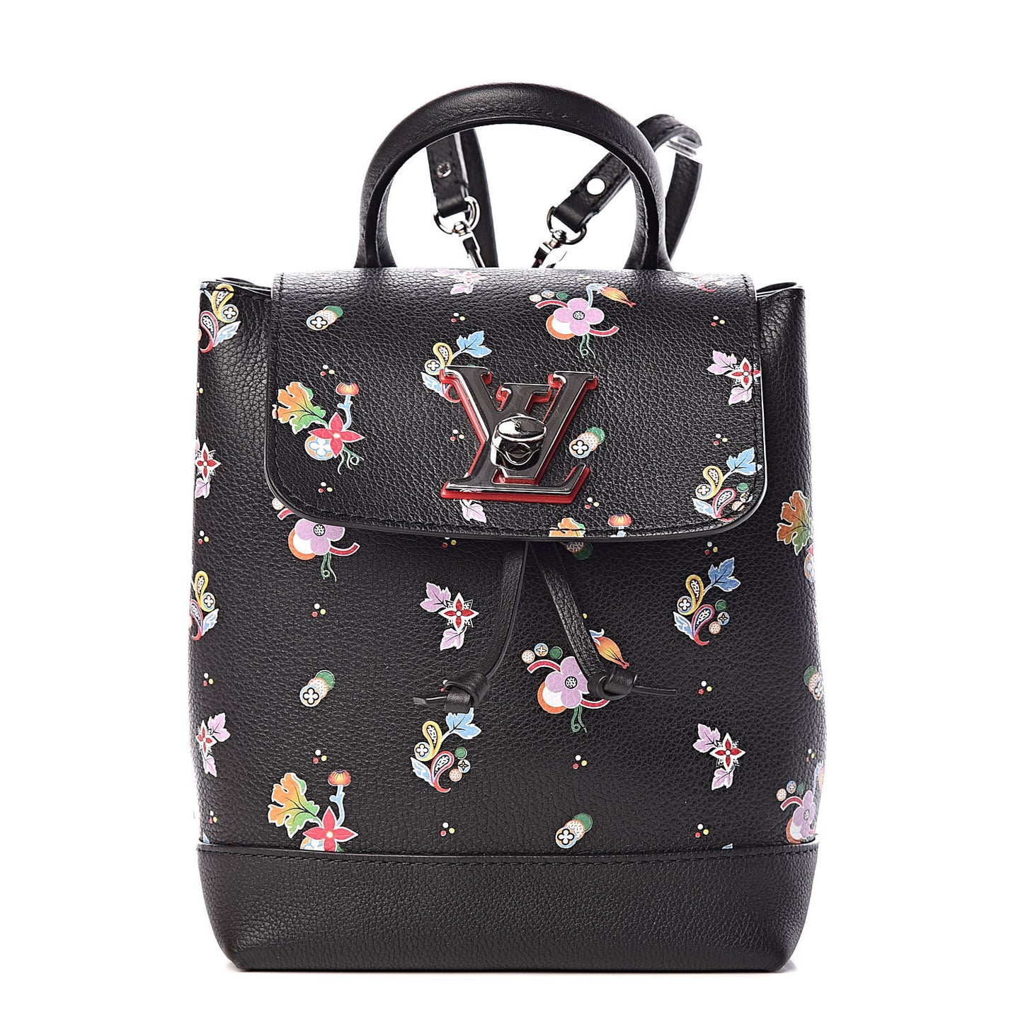 Calfskin Flower Lockme Mini Backpack Black Multicolor