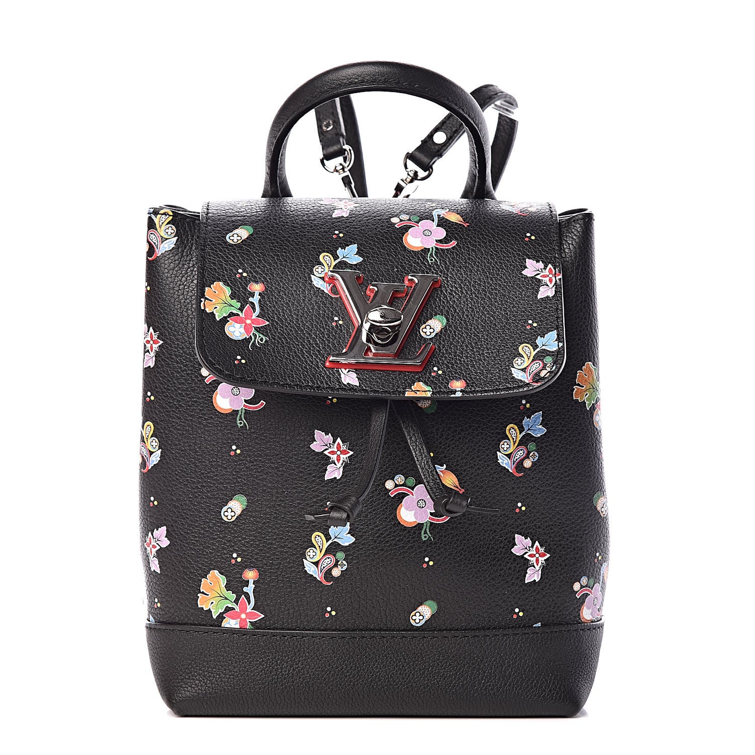 Louis Vuitton Calfskin Flower Lockme Mini Backpack Black Multicolor 1 of 9
