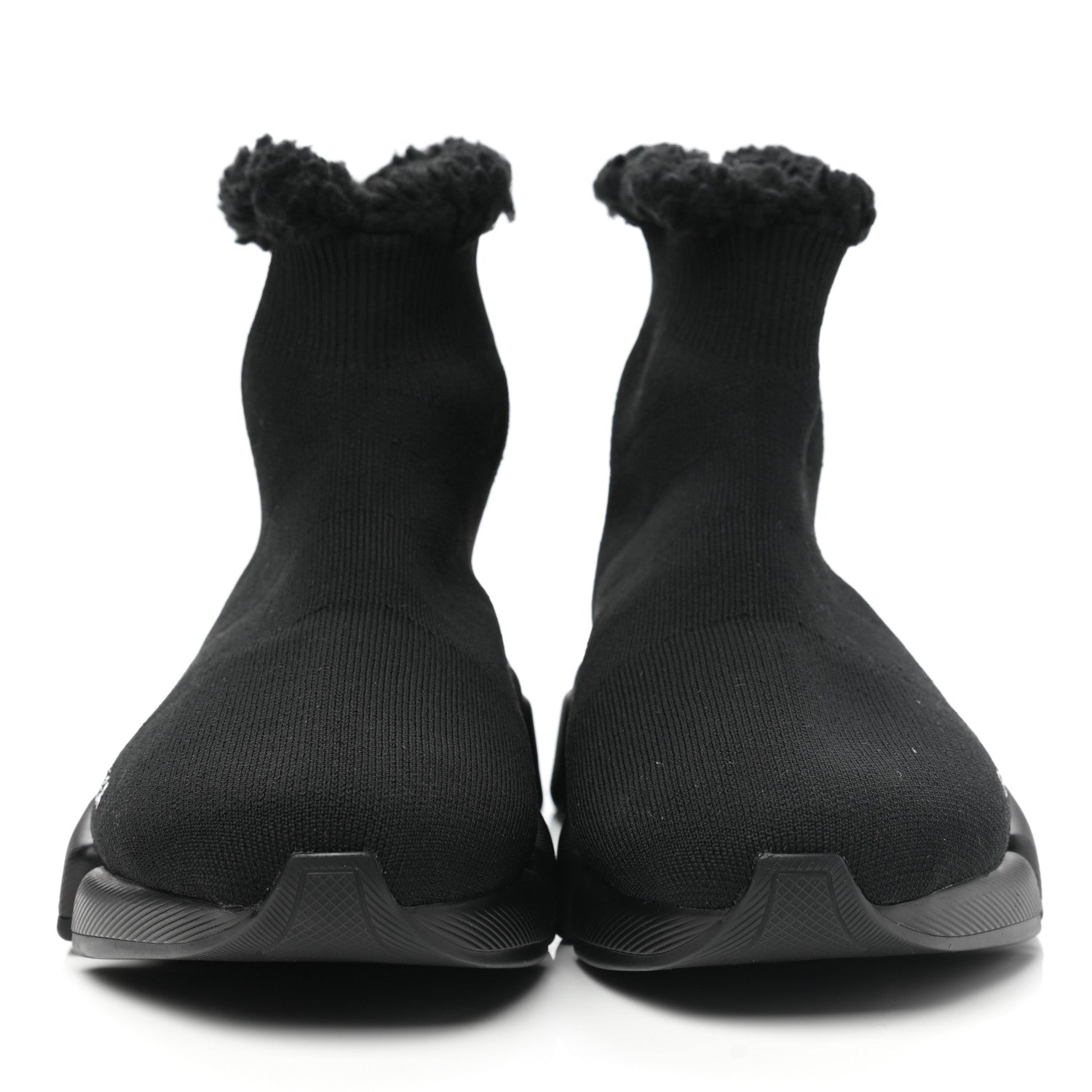 Balenciaga Technical 3D Recycled Knit Fake Fur Womens Speed 2.0 Sneakers 36 Monocolor Black 2 of 7
