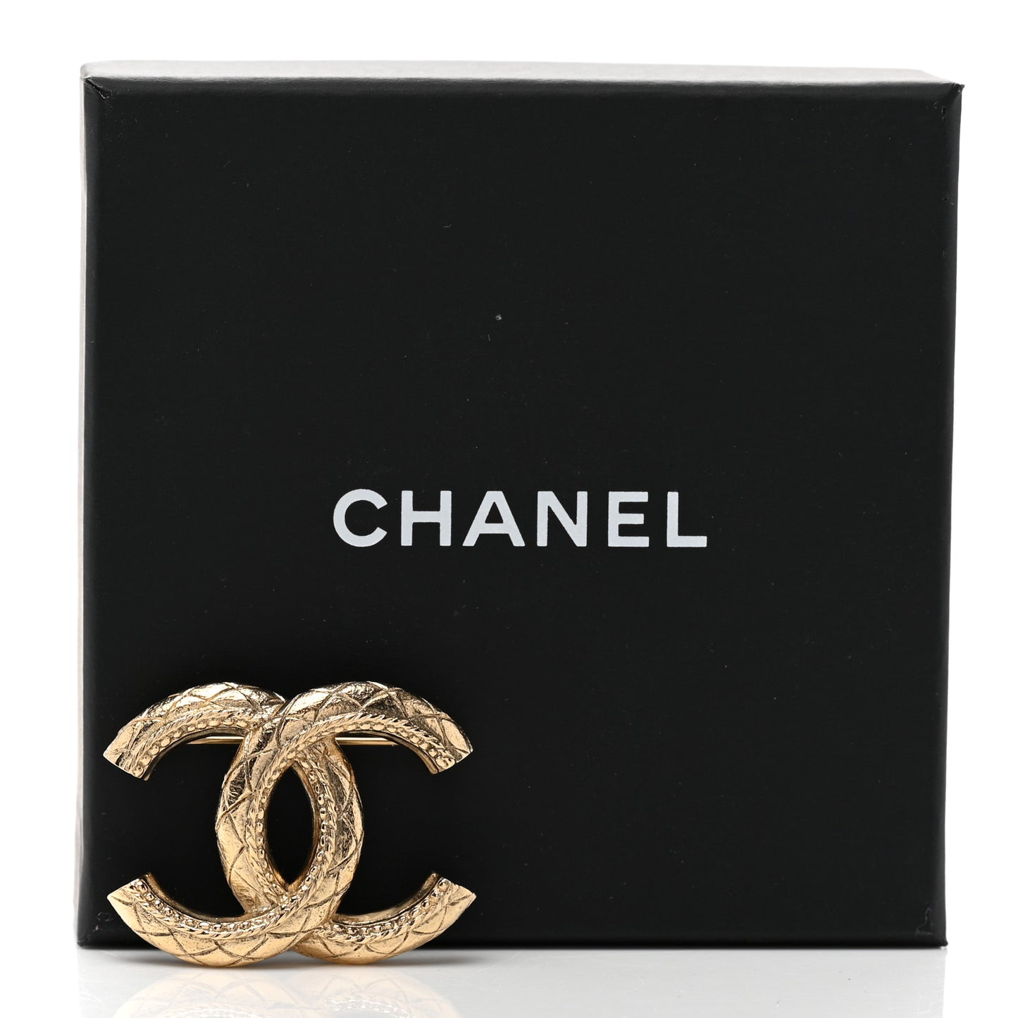 Metal Quilted CC Brooch Light Gold