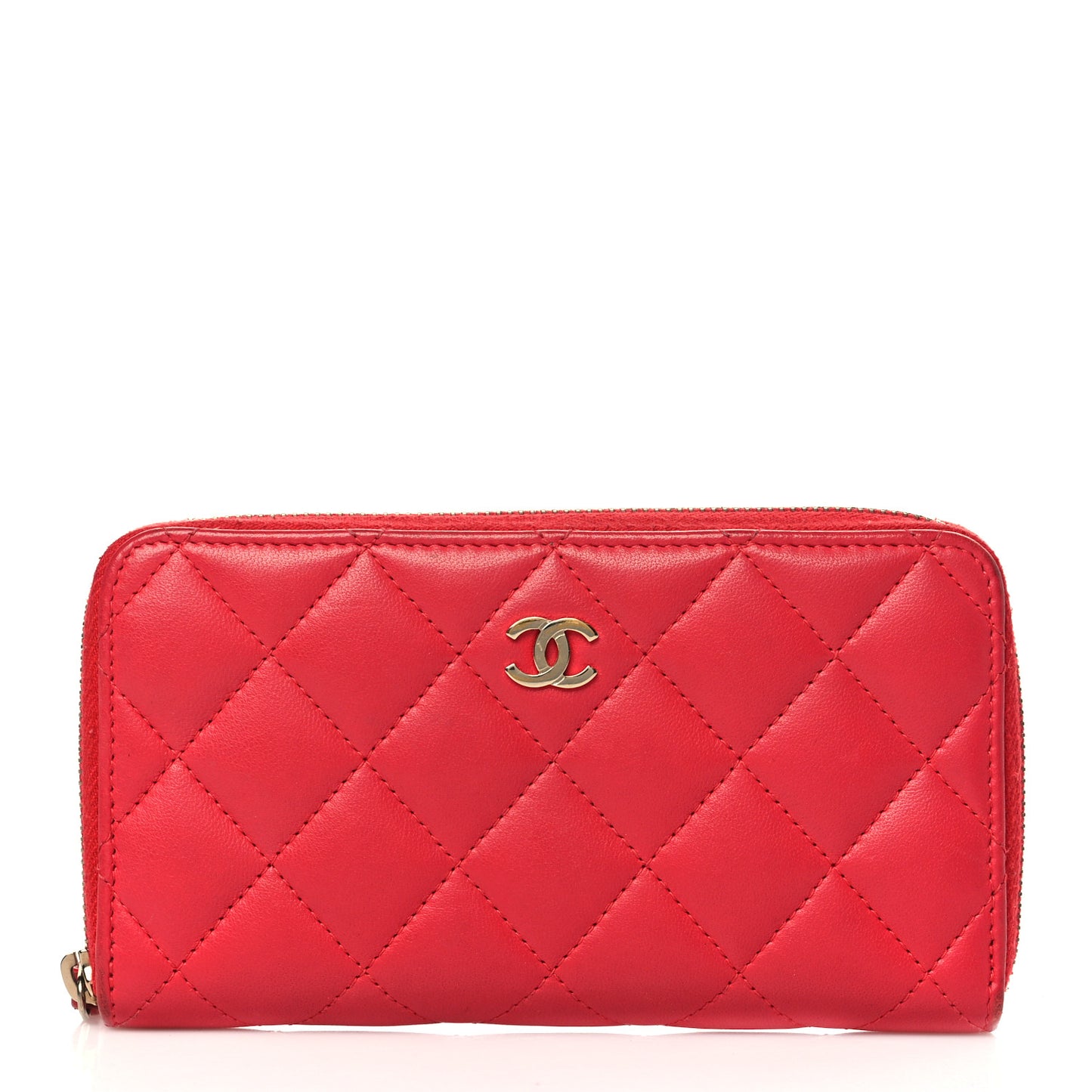 Lambskin Quilted Medium Zip Around Wallet Light Red