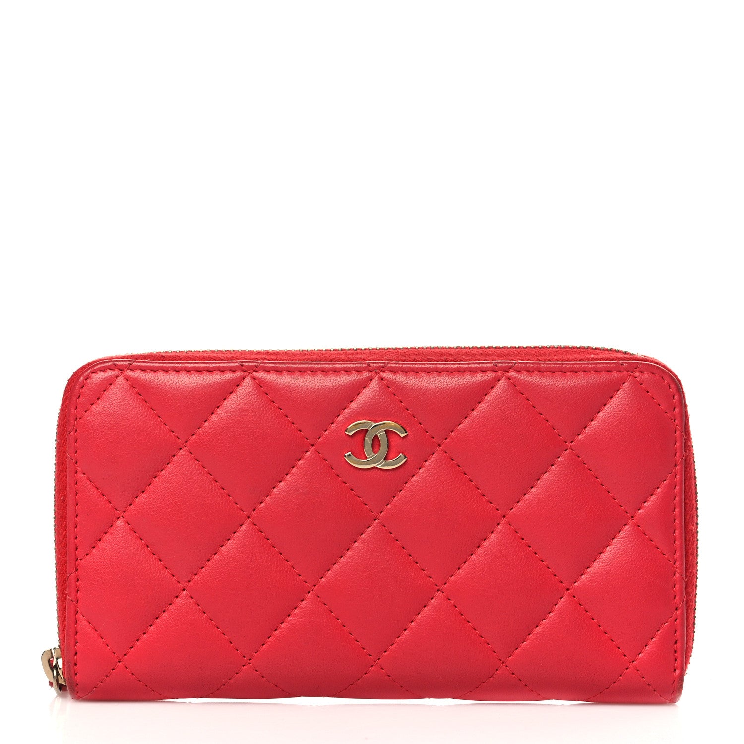 Chanel Lambskin Quilted Medium Zip Around Wallet Light Red 1 of 12