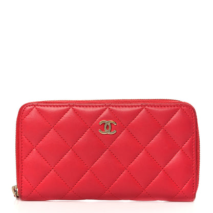 Chanel Lambskin Quilted Medium Zip Around Wallet Light Red 1 of 12