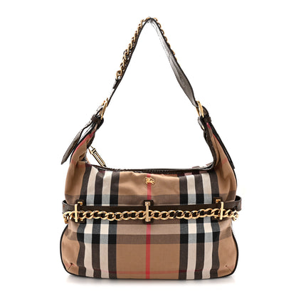Burberry Patent House Check Chain Hobo Brown 2 of 19
